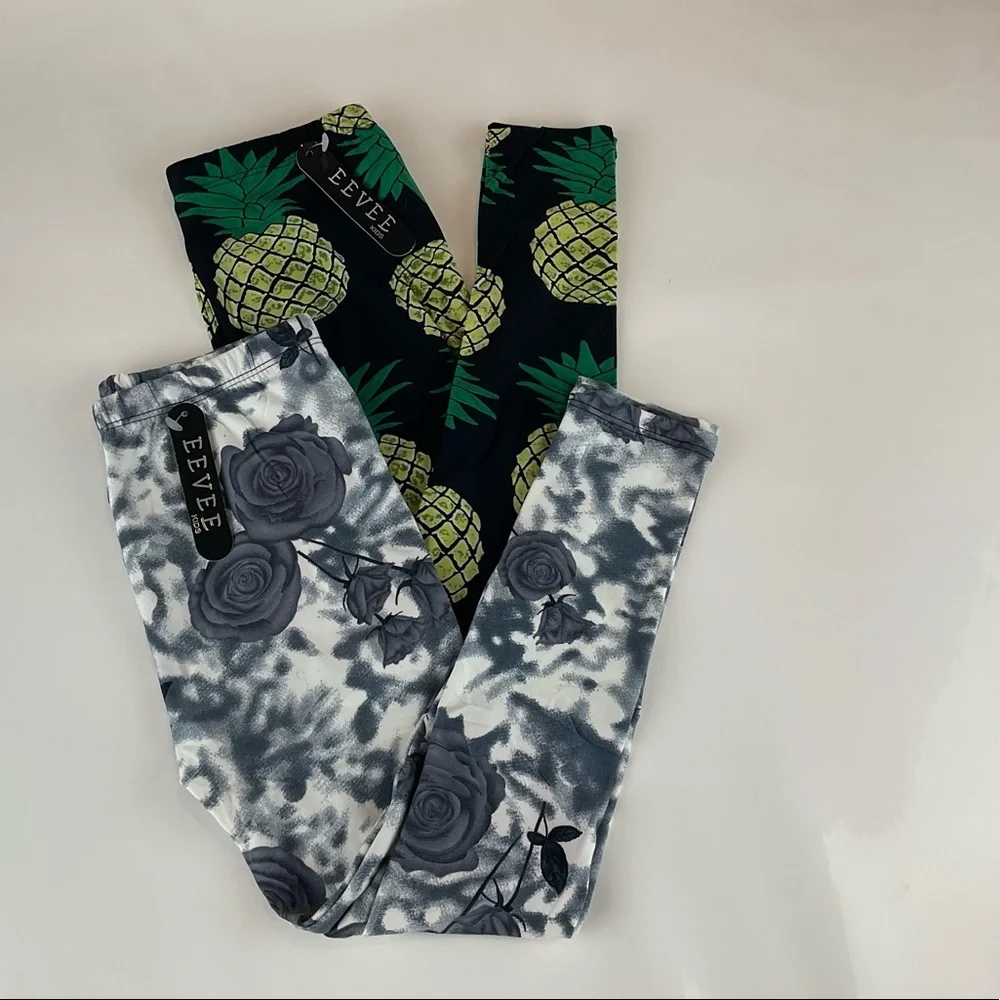 NWT Girls Leggings, Pineapple & Roses in Set of 2